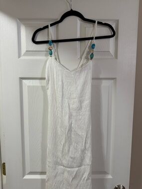 Altar'd State White Camisole Dress with Turquoise Bead Straps